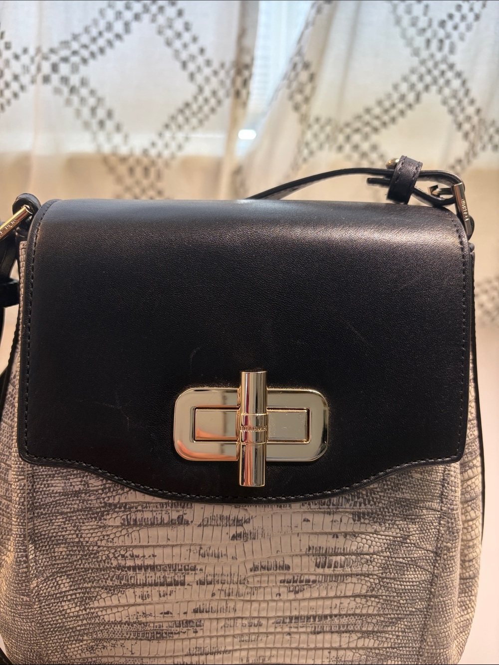 Brahmin Margo Leather Crossbody Bag in Black and White with Gold Hardware - Picture 2 of 9